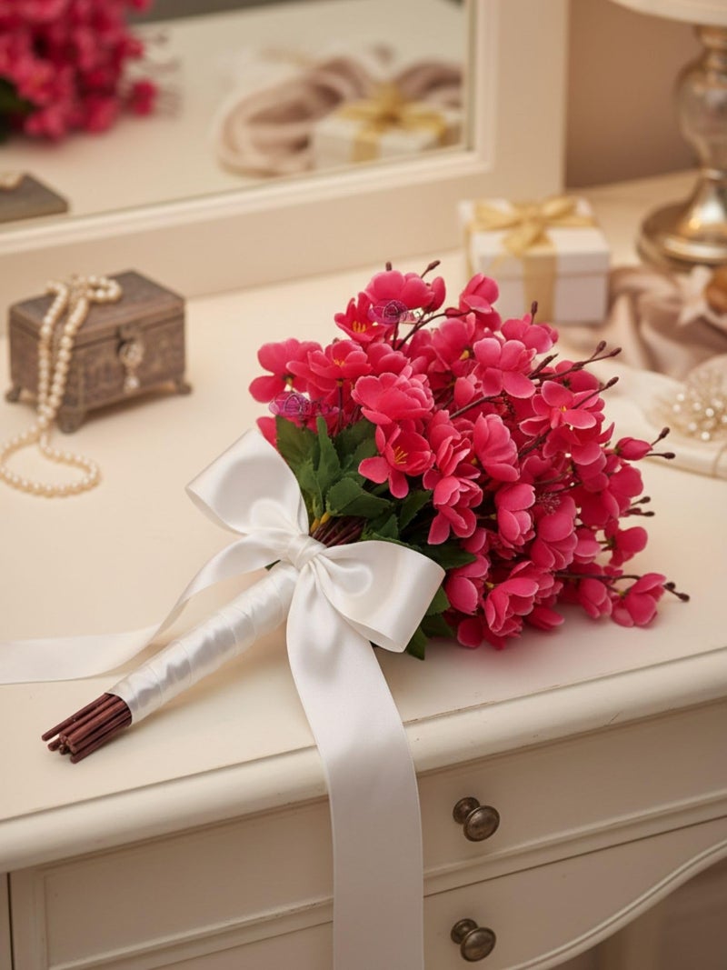 ARTSY® Artificial Flowers Bunch for Decoration Cherry Blossom, Ideal for vase, Home, Office Decor, Gifts, Craft, Artificial Plants for Decoration, Without vase, Maroon, Combo, 2 Piece, 55 cm Height | - Image 3