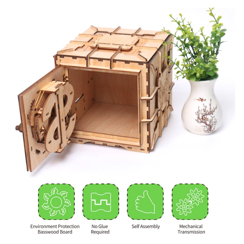 3D Wooden Puzzle Password Box Mechanical Model Kit DIY Self-assembly Crafts Building Set Desk Decoration Educational Christmas Birthday Holiday Gift for Children Students Girls Boys Teens Adults - Image 4