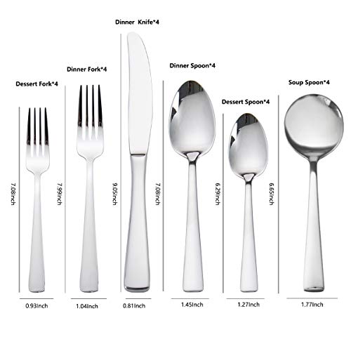 faderic Cutlery Set, 24 Piece Stainless Steel Silverware Set With Soup Spoons for 4, Flatware Set, Silver - Image 4
