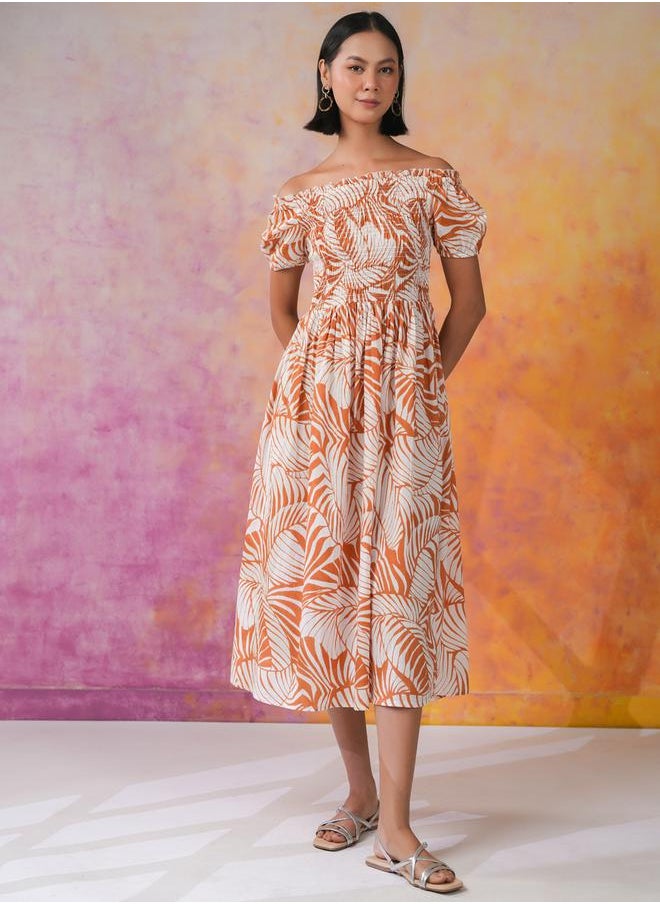 sanskrutihomes Floral Print Fit and Flare Midi Dress by Styli  - Image 1