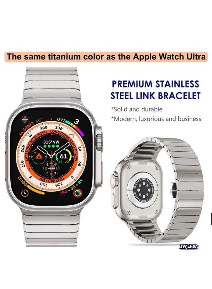 TIGER Steel Band Compatible with Apple Watch Ultra 49mm/45mm/44mm/42mm – Solid Metal Strap with Adjustable Folding Clasp, Compatible with iWatch Series 3/2/1, Stylish & Durable for Men & Women - Image 2