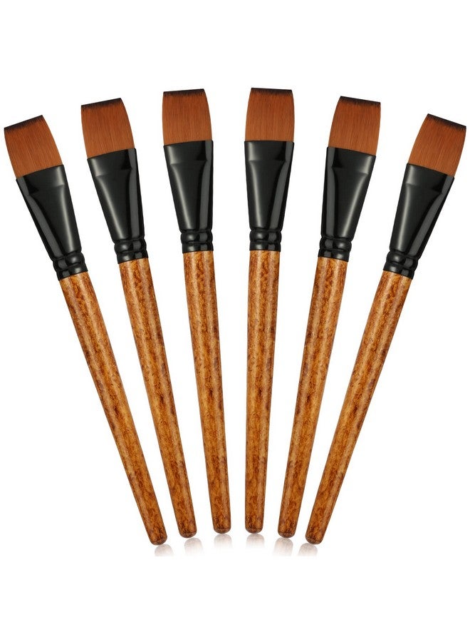 Meanplan 6 Pcs Flat Paint Brushes 1 Inch Watercolor Acrylic Paint Brush Synthetic Nylon Craft Artist Brushes For Painting Oil Fine Crafts Face Body Art Painting For Kids - Image 1