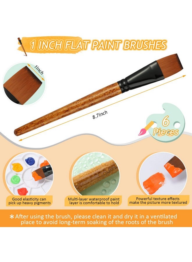Meanplan 6 Pcs Flat Paint Brushes 1 Inch Watercolor Acrylic Paint Brush Synthetic Nylon Craft Artist Brushes For Painting Oil Fine Crafts Face Body Art Painting For Kids - Image 2