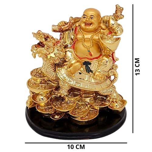 GJ Golden Laughing Buddha with Dragon & Coins Statue | Feng Shui Wealth & Prosperity Idol for Home & Office | Lucky Buddha Showpiece for Vastu Decor & Gift - Image 5