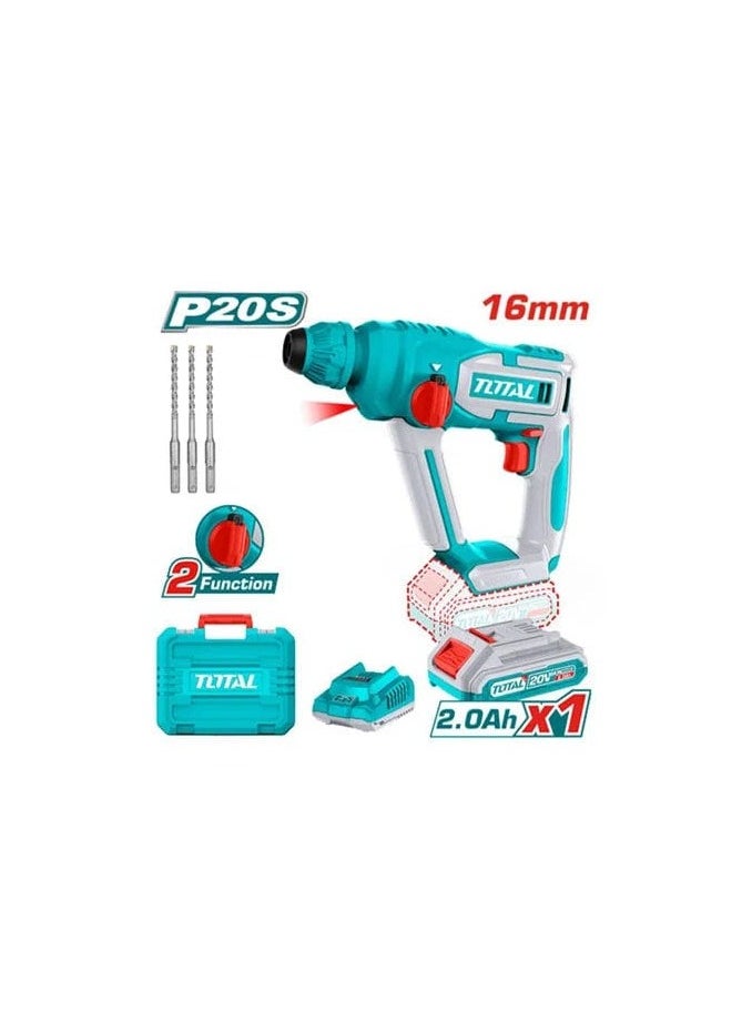 TOTAL "20V Cordless Hammer Drill 16mm with Battery & Charger – Ideal Tool for Drilling and Demolition"  - Image 1