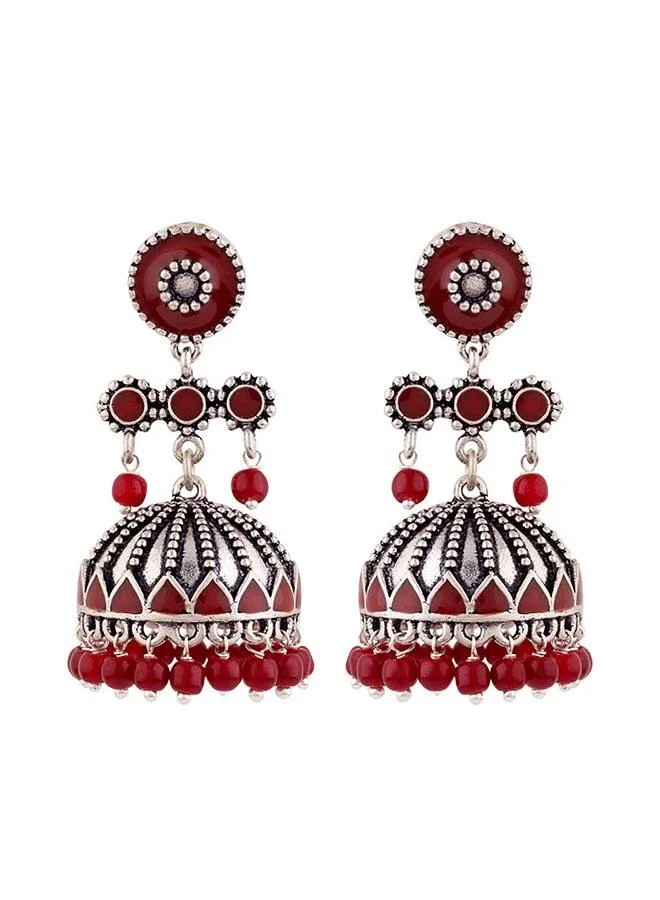 VOYLLA Rangabati Maroon Embellisheds Earrings