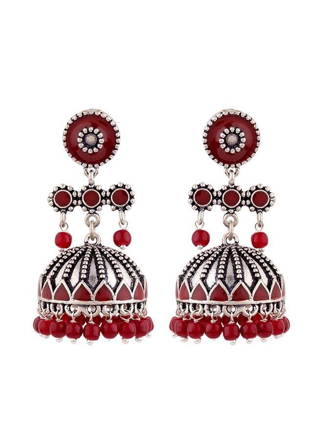 VOYLLA Rangabati Maroon Embellisheds Earrings - Image 2