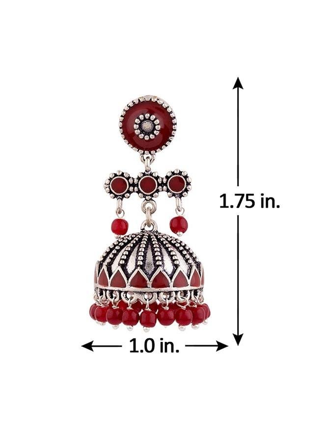 VOYLLA Rangabati Maroon Embellisheds Earrings - Image 4