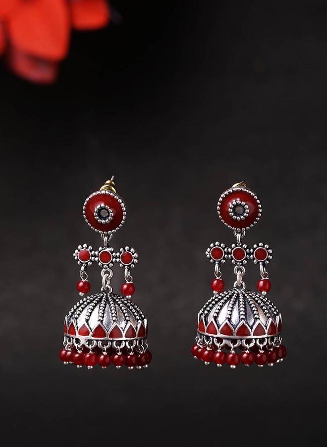 VOYLLA Rangabati Maroon Embellisheds Earrings - Image 1