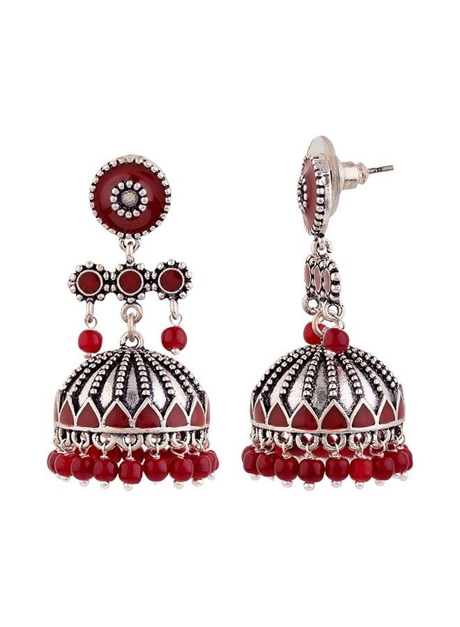 VOYLLA Rangabati Maroon Embellisheds Earrings - Image 3