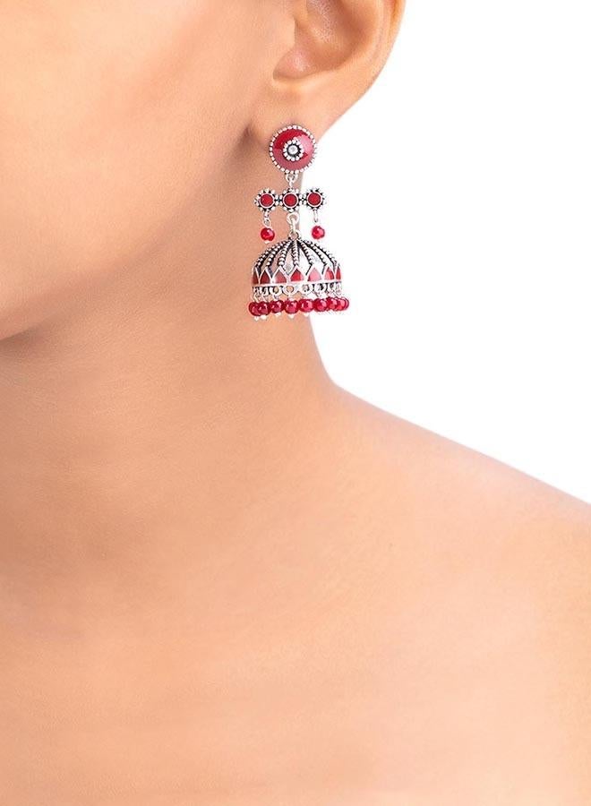 VOYLLA Rangabati Maroon Embellisheds Earrings - Image 5