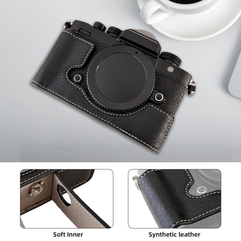 Camera Case for Nikon Zf: Black Premium Synthetic Leather - Perfect Fit Enhanced Grip with 1/4 Inch Thread Hole for Photographers & Tripod Mounting - Image 5