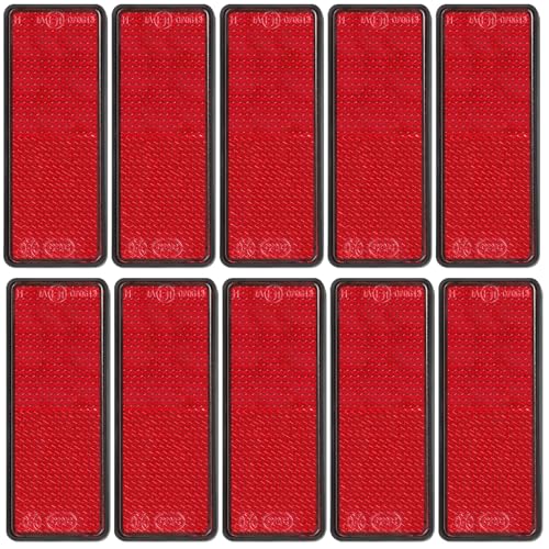 FajerminArt 10 Pack Safety Reflectors Red Self Adhesive Rectangle Reflector for Driveway Entrance Mailboxes Bike Trailer Caravan Truck Lorry or Agricultural Machines - Image 1