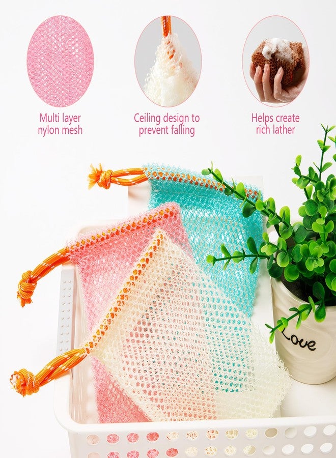ROBOHOOK 6pack Soap Bar Bag, Mesh Soap Bags For Soaps Bars Bar Mesh Saver Pouch Shampoo Bars Net For Shower Hangable Exfoliating With Drawstring(5 Colors, 5.5 * 3.5in) - Image 5