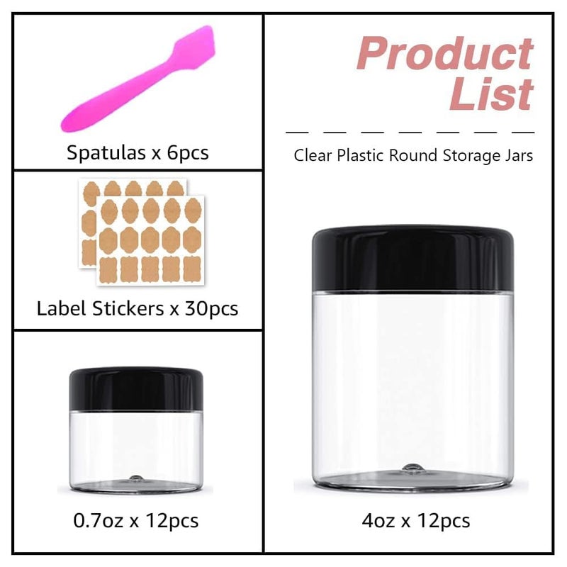 AMORIX 12 Pack 4 oz Small Plastic Containers with Lids+12 Pack 20g/20ml Cosmetic Sample Jar - for Lip Scrub, Body Butters, Cream, Slime, Craft Storage - Image 4