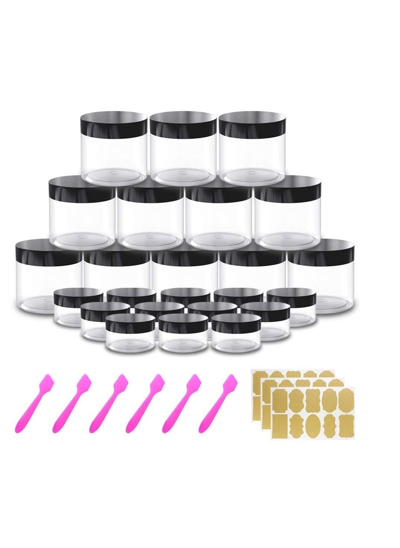 AMORIX - 12 Pack 4 oz Small Plastic Containers with Lids+12 Pack 20g/20ml Cosmetic Sample Jar - for Lip Scrub, Body Butters, Cream, Slime, Craft Storage, 6 pcs Spatula, 30 pcs label stickers - Image 1