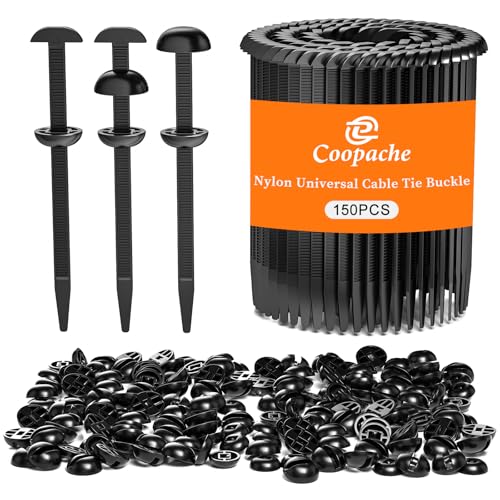 Coopache Nylon Universal Cable Tie Buckle for Car Heavy Duty Upgraded Automotive Zipper Clips Strap Style Fender Zip Ties Fasteners Top Movable Dome Black 150 PCS - Image 1