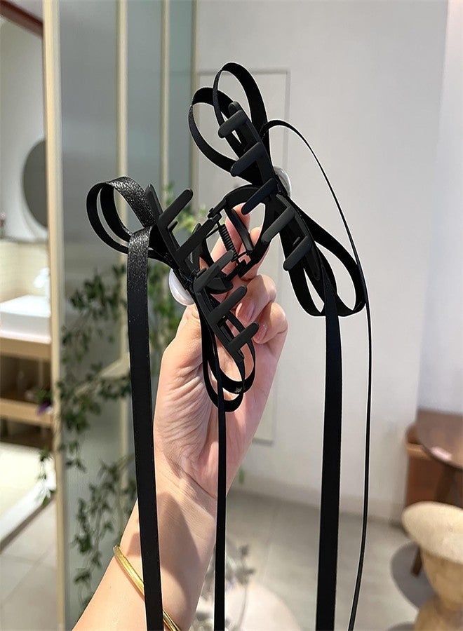 Eviarli Satin Bow Claw Clip Black Hair Bows Long Black Bow Hair Clamps Bowknot Strong Hold Jaw Clip Large Non Slip Hair Clip Fashion Hair Accessories Jewelry for Women and Girls - Image 4