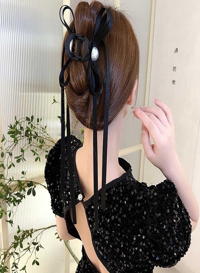 Eviarli Satin Bow Claw Clip Black Hair Bows Long Black Bow Hair Clamps Bowknot Strong Hold Jaw Clip Large Non Slip Hair Clip Fashion Hair Accessories Jewelry for Women and Girls - Image 5