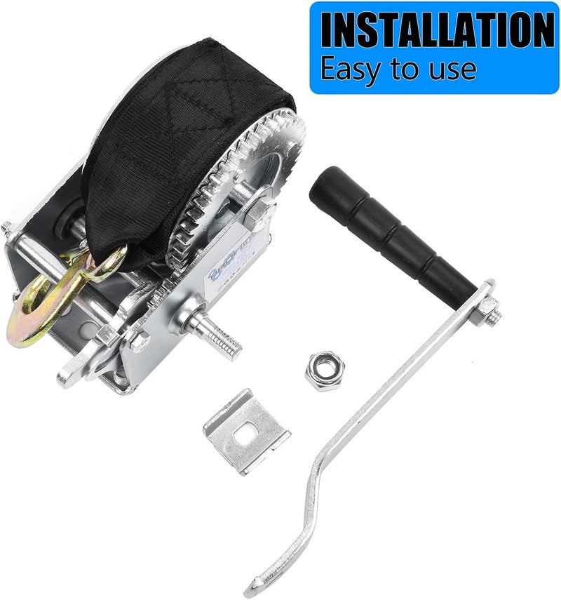 PROFLine 600lbs Hand Winch Heavy Duty Boat Trailer Winch Two-Way Ratchet Gear Crane Weight Translating Hand Crank Winch with 5m Nylon Strap for ATV Truck Towing Rope Winch - Image 3