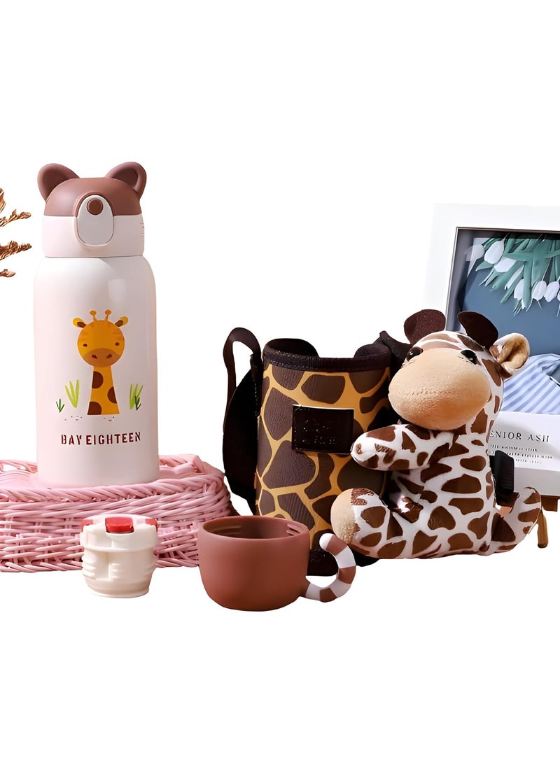 Happy Kids - Stainless Steel Water Bottle with Adorable Giraffe Bag" For kids with extra cup - Image 1