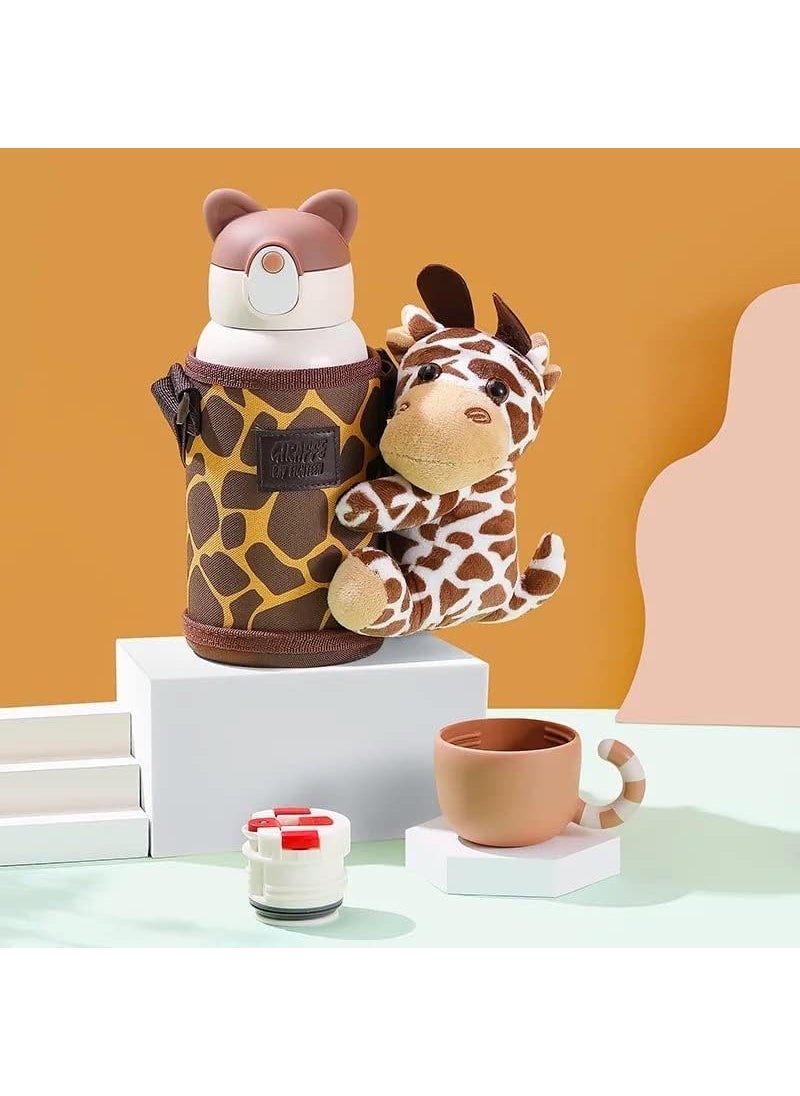 Happy Kids - Stainless Steel Water Bottle with Adorable Giraffe Bag" For kids with extra cup - Image 1