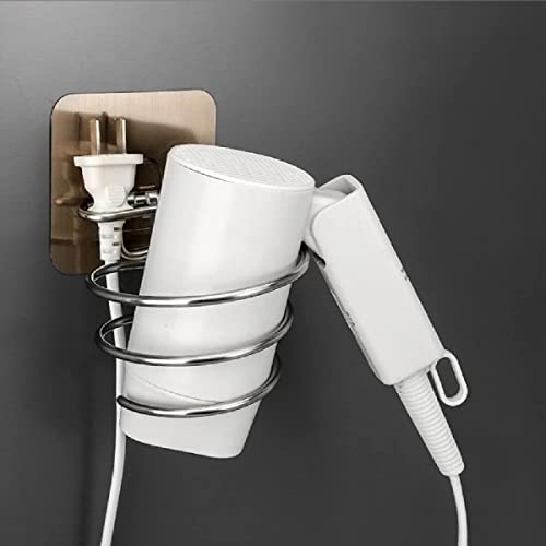 VELINEX® Wall Mounted Self Adhesive Spiral Spring Hair Blow Dryer stand, Organizer Shelf/Holder Styling Tools Rack, Bathroom Organizer Compatible (1 PCS, SILVER) - Image 2