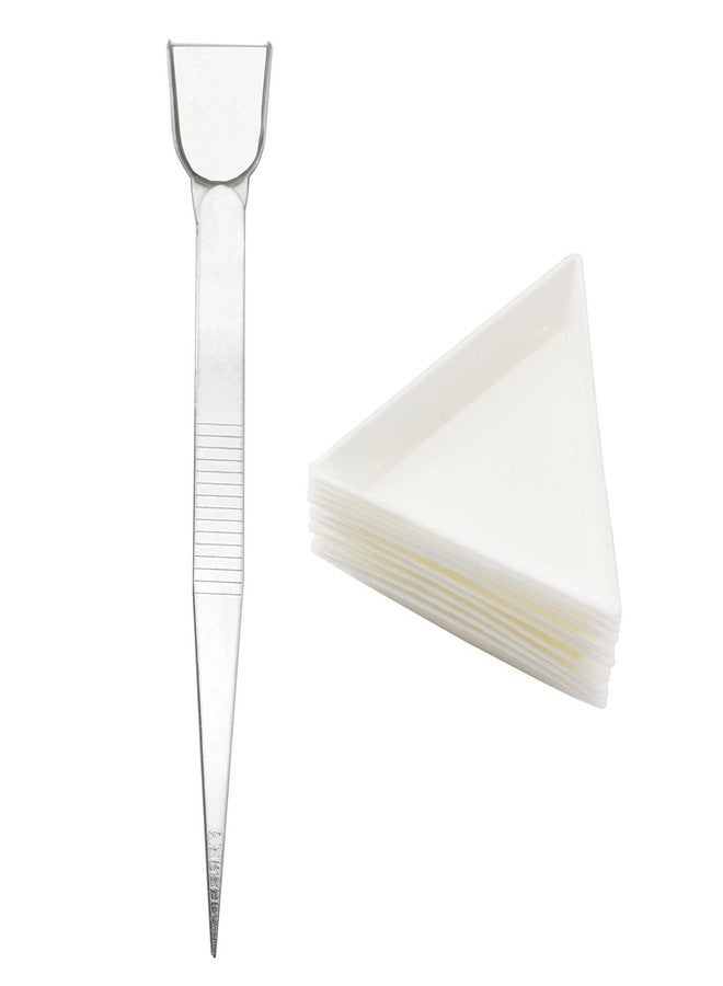 ZYAMY 10pcs White Plastic Triangular Sorting Plates and 1 Piece Stainless Steel Handy Tweezer with Scoop for Gem Beads Jewelry Tools - Image 1