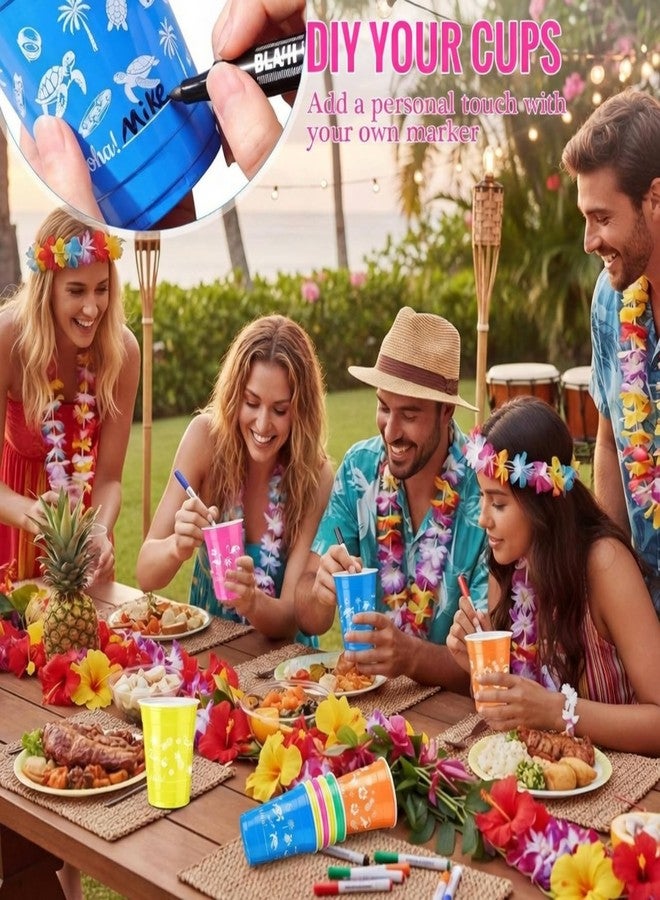 LemonRoad مجموعة ليمون رود من 50 كوبًا استوائيًا هاواي لواو، سعة 12 أونصة، أكواب بلاستيكية للاستخدام مرة واحدة، مثالية لتزيين حفلات الصيف على الشاطئ وحمام السباحة، مستلزمات حفلات أعياد الميلاد هاواي لواو ألوها هيبيسكوس فلامنجو تيكي - Image 4