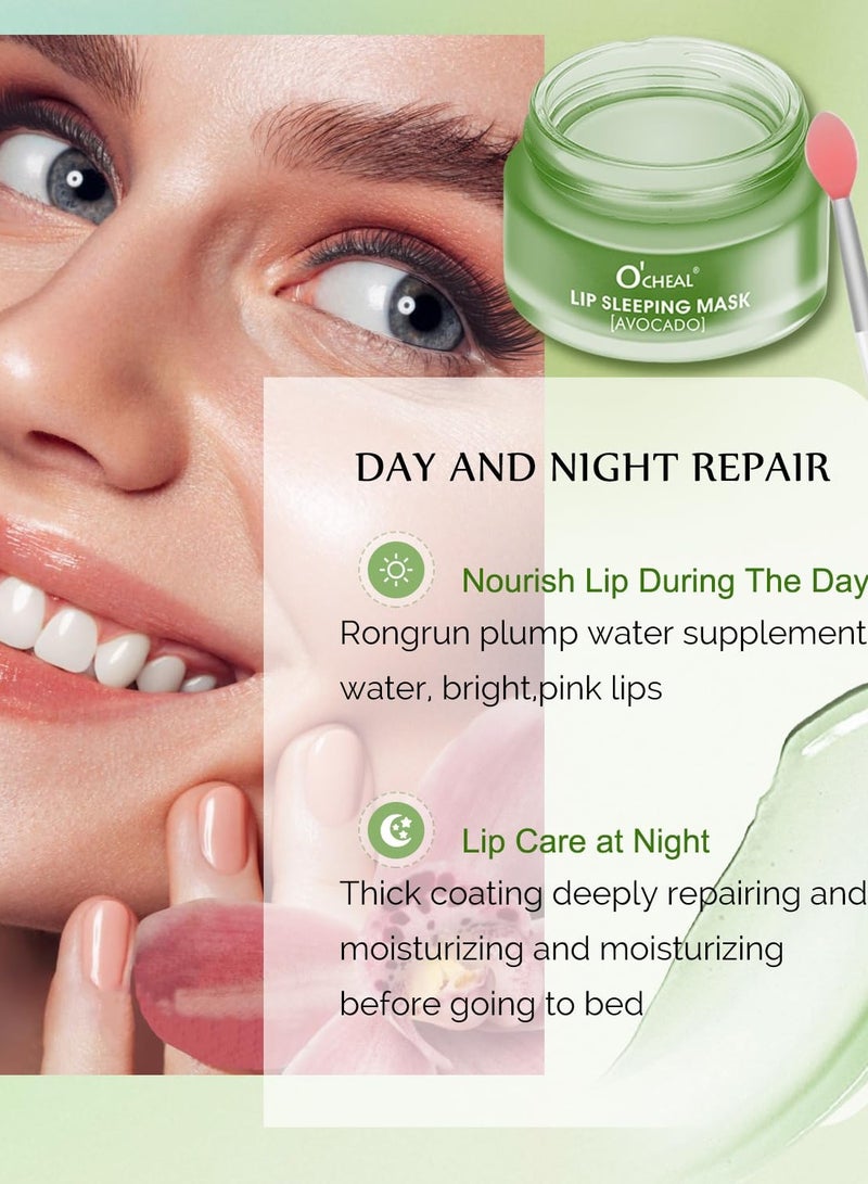 OCHEAL Lip Sleeping Mask Avocado Lip Mask Tinted Lip Balm for Soothing Moisturizing Hydrating and Antioxidants Lip Plumper Lip Oil for Smooth and Soft Lips Exfoliate Lip Mask Applicator 20g - Image 3