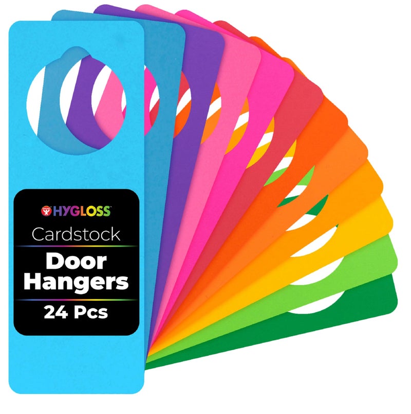 Hygloss Cardstock Door Knob Hanger Blank for Crafts 24 Pcs Assorted Bright Colors for Easy DecorateWriteOn Bulk Doorknob Hangers for Craft DIY Blank Doorknob Sign Projects