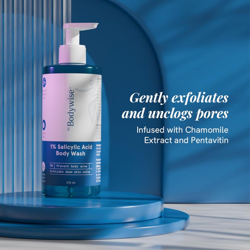 Be Bodywise 1 Salicylic Acid Body Wash 375 ml Refreshing Showering Gel that Helps to Prevent Body Acne Cleanse Skin Paraben and SLS free - Image 2