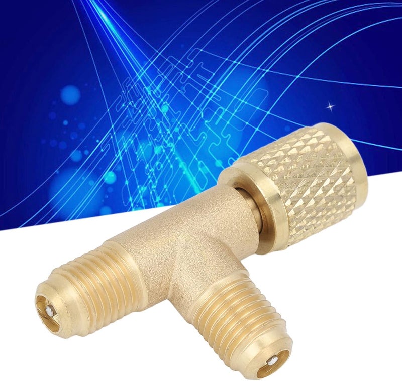klarako Brass Quick Coupler Tee Adapter with Valve Core, Brass 1/4in SAE Sturdy Structure Valve Core Tee Adapter for R22 R12 R134 or Vacuum Gauge - Image 4