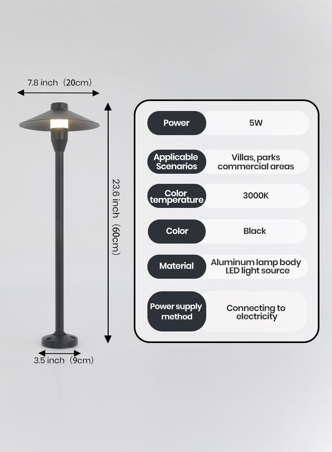YATAI LIGHTING ضوء عمود خارجي LED أسود، 60 سم عمود دائري 5 واط لمصابيح الممرات، مقاوم للماء IP65 إضاءة حديثة للحدائق والمناظر الطبيعية للفيلات والحدائق والممرات ومداخل السيارات، أبيض دافئ 3000 كيلفن - Image 4