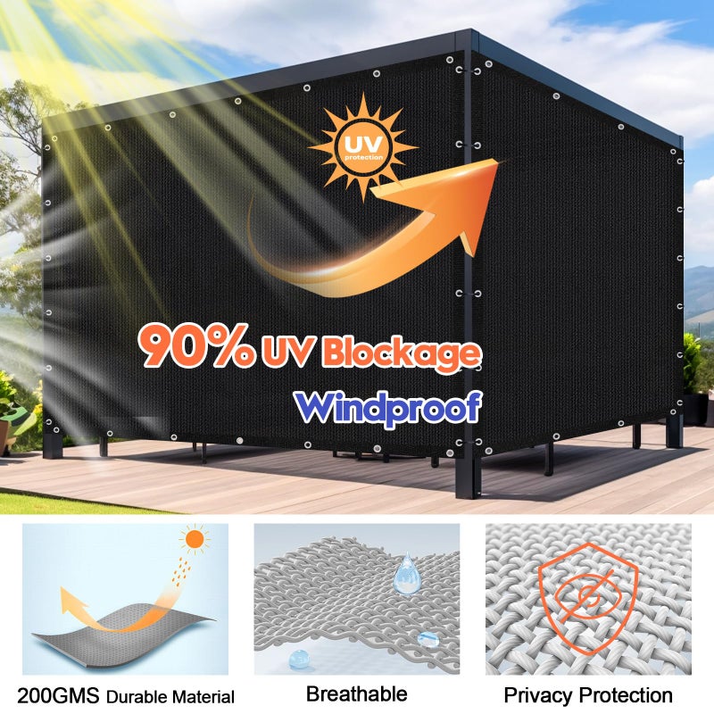 Sunocity 10' X 10' 90% Sun Shade Cloth Outdoor Patio Black Pergola Shades Cover Privacy Screen UV Block Porch Screens Canopy for Patio Outside Outdoor - Image 3