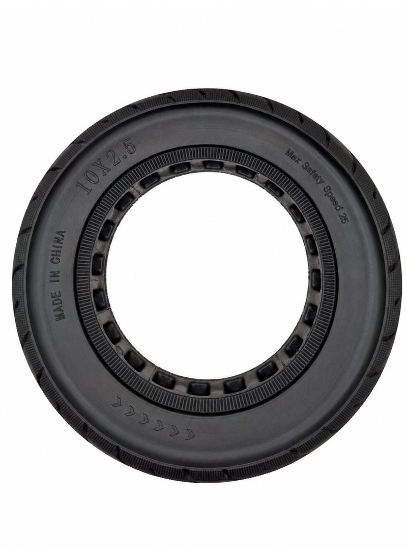 Fukukawa 10x2.5 Electric Scooter Solid Tire | Honeycomb Airless Rubber Tyre | Puncture Resistant & Shock Absorbing | Black - Image 1