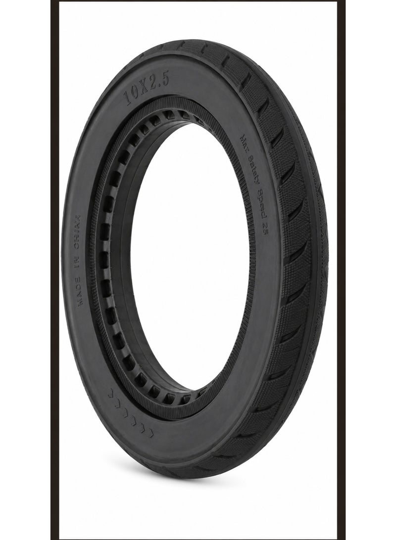 Fukukawa 10x2.5 Electric Scooter Solid Tire | Honeycomb Airless Rubber Tyre | Puncture Resistant & Shock Absorbing | Black - Image 4