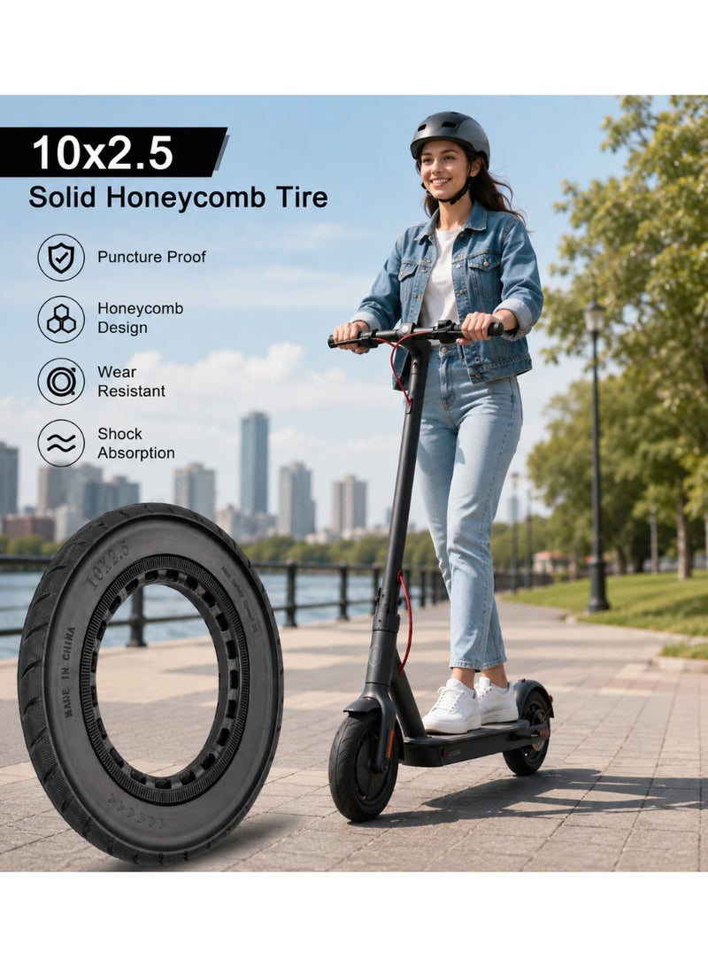 Fukukawa 10x2.5 Electric Scooter Solid Tire | Honeycomb Airless Rubber Tyre | Puncture Resistant & Shock Absorbing | Black - Image 2