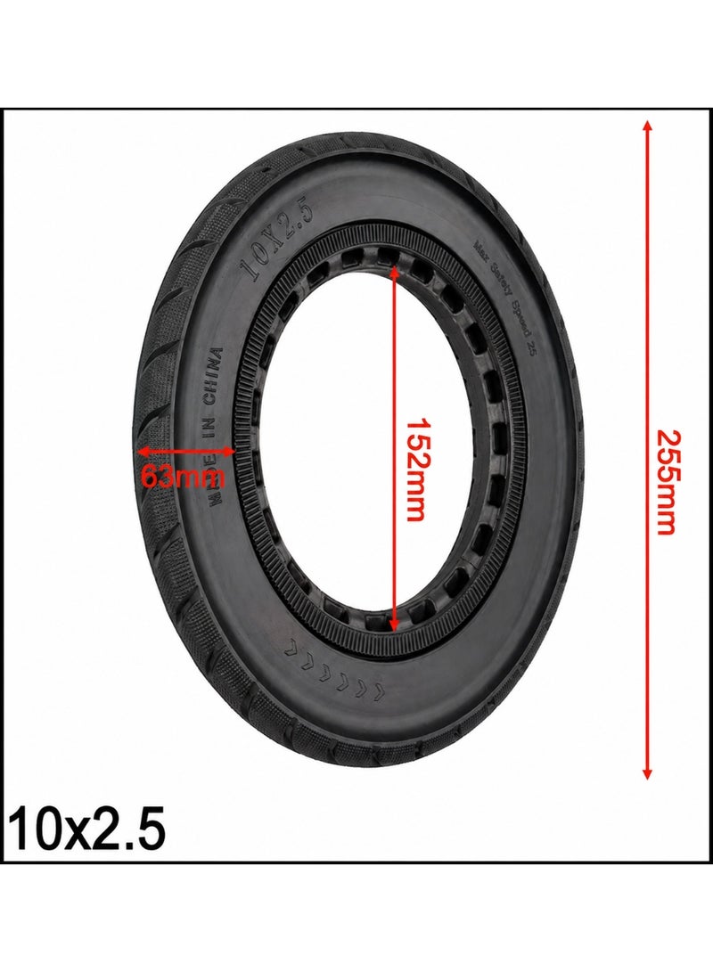 Fukukawa 10x2.5 Electric Scooter Solid Tire | Honeycomb Airless Rubber Tyre | Puncture Resistant & Shock Absorbing | Black - Image 3