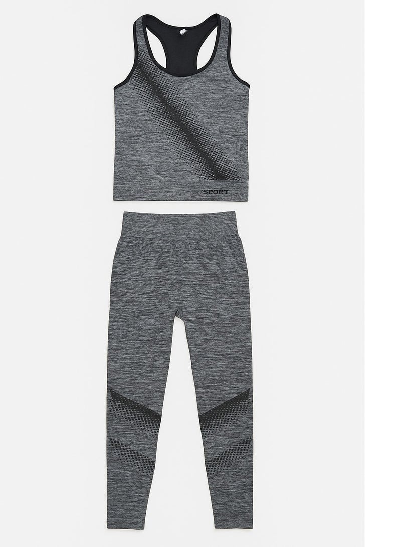 Women's Seamless Sportswear Set – Racerback Tank & Leggings – Gray Fitness Outfit (free size)  - Image 2