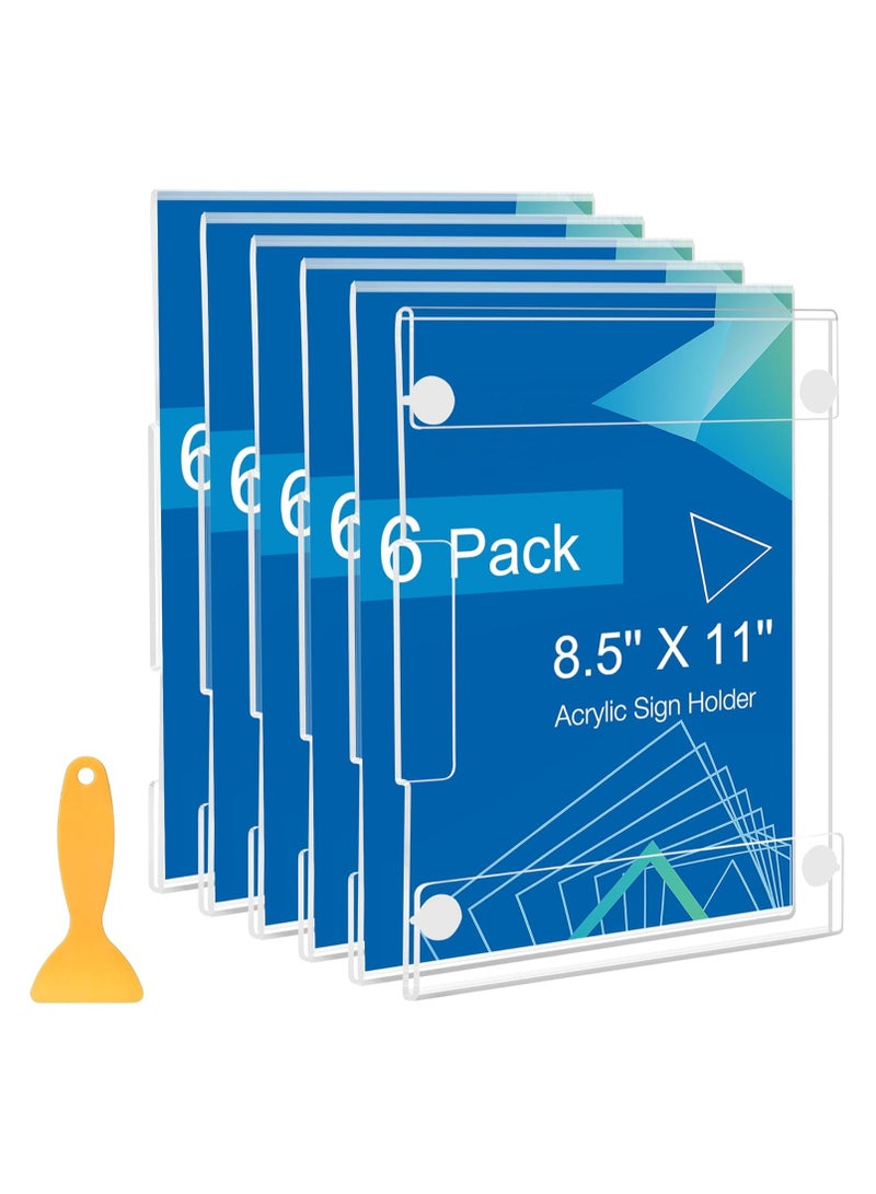 Slasa SLASA 6 Pack Acrylic Wall Mount Sign Holder 8.5 x 11 Inches – Vertical & Horizontal Display, No Drilling – Clear Wall Frame for Memos, Menus, Documents, Posters – Office, Store, Restaurant, Wedding Décor - Image 1