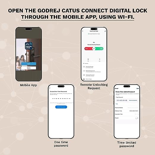Godrej Locking Solutions and Systems Godrej Digital Lock I Catus Connect I Smart Lock for Wooden Door 5 in 1 Access I WiFi I Fingerprint I RFID Card I PIN Access I Mechanical Key I Champagne Gold Finish  - Image 3
