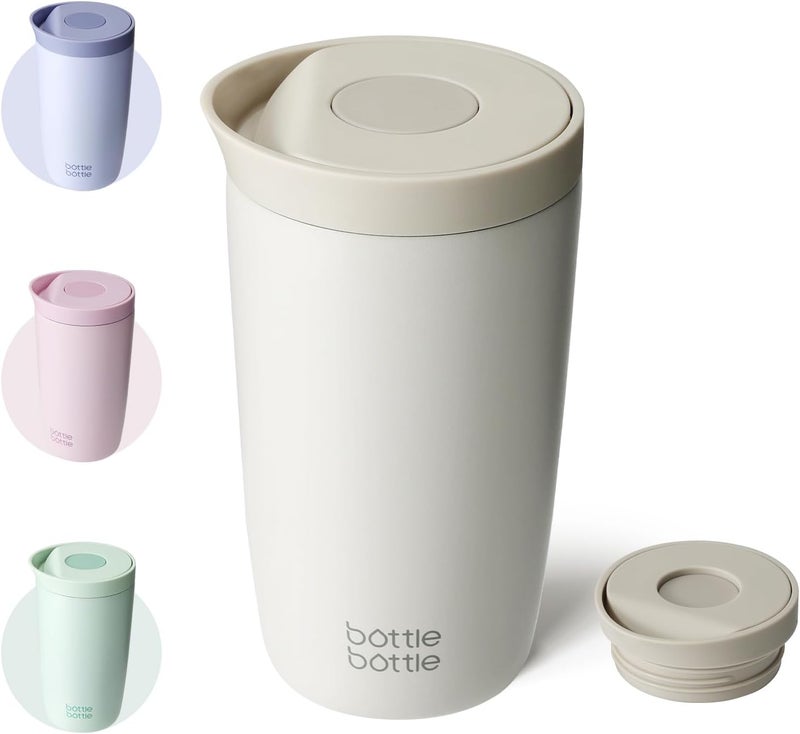 bottle bottle bottlebottle Insulated Travel Mug, Stainless Steel, 350ml, Push Button Lid, Keeps Cold for 12 Hours, Keeps Hot for 8 Hours, Stylish Design (Gray) - Image 1