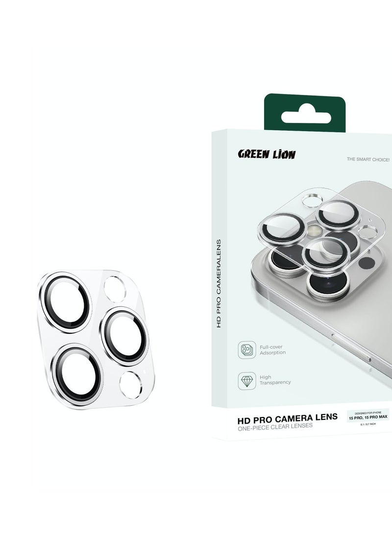 جرين ليون عدسة كاميرا آيفون 15 برو / 15 برو ماكس عالية الدقة / حلقة معدنية / طلاء بتقنية الواقع المعزز / إطار من الأكريليك / الكل في قطعة واحدة / سهولة التركيب / غطاء كامل للغطاء / تصميم زجاج مقوى 9H - فضي - Image 5
