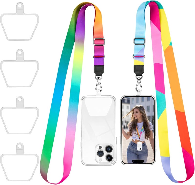 Doormoon Phone Lanyard, Universal Phone Charm Adjustable Neck Straps for Phone Case Keys ID Badges Compatible with iPhone, Samsung, Motorola, LG & Most Smartphones, 2 Pack, Rainbow - Image 1