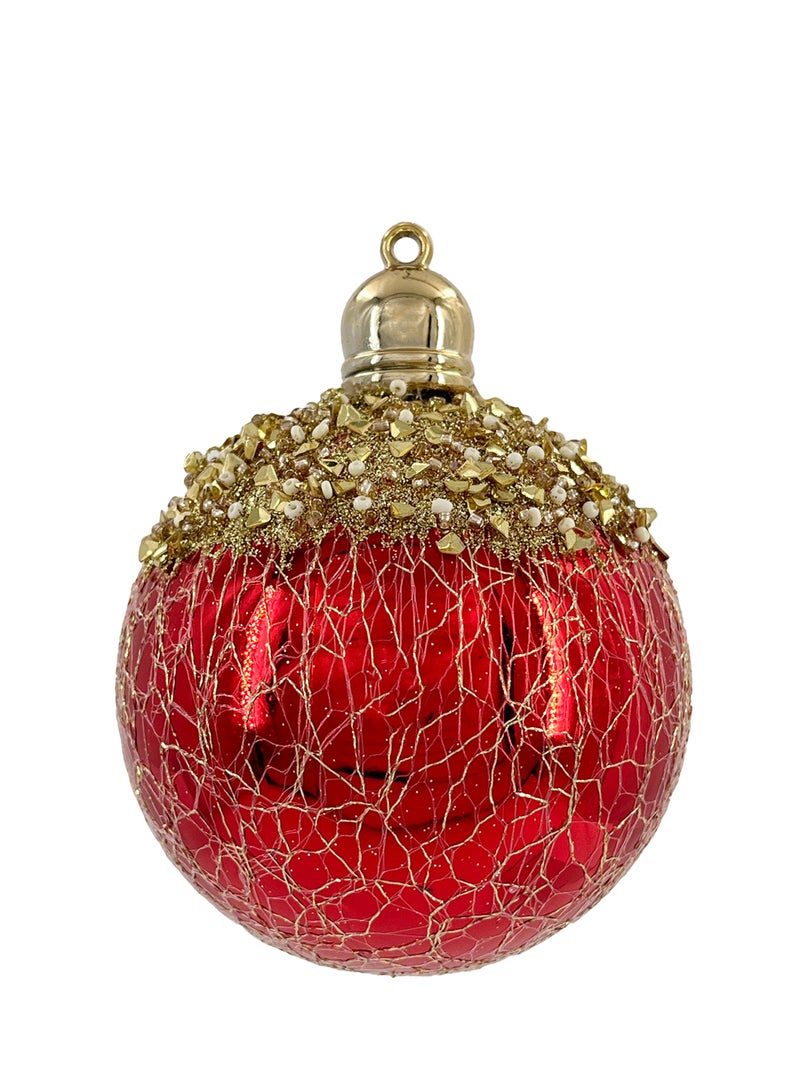 CHRISTMAS MAGIC 4 Pieces Christmas Designer Baubles Red 8cm Box