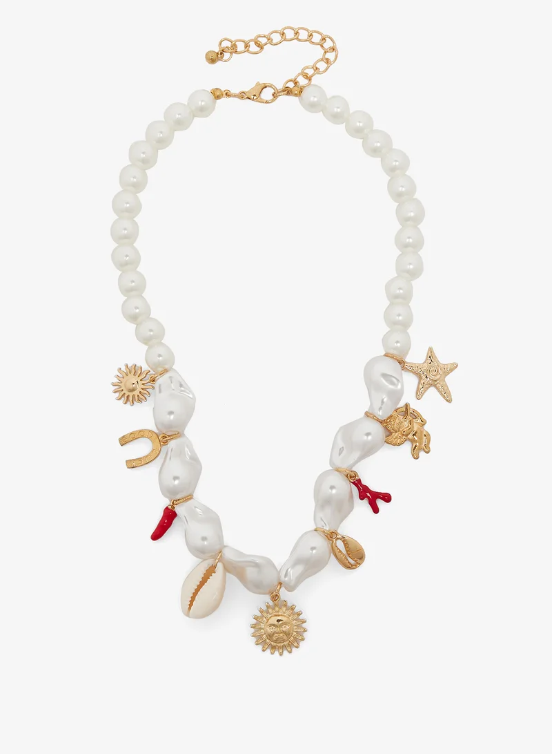 Ginger Pearl Multi Charm Necklace