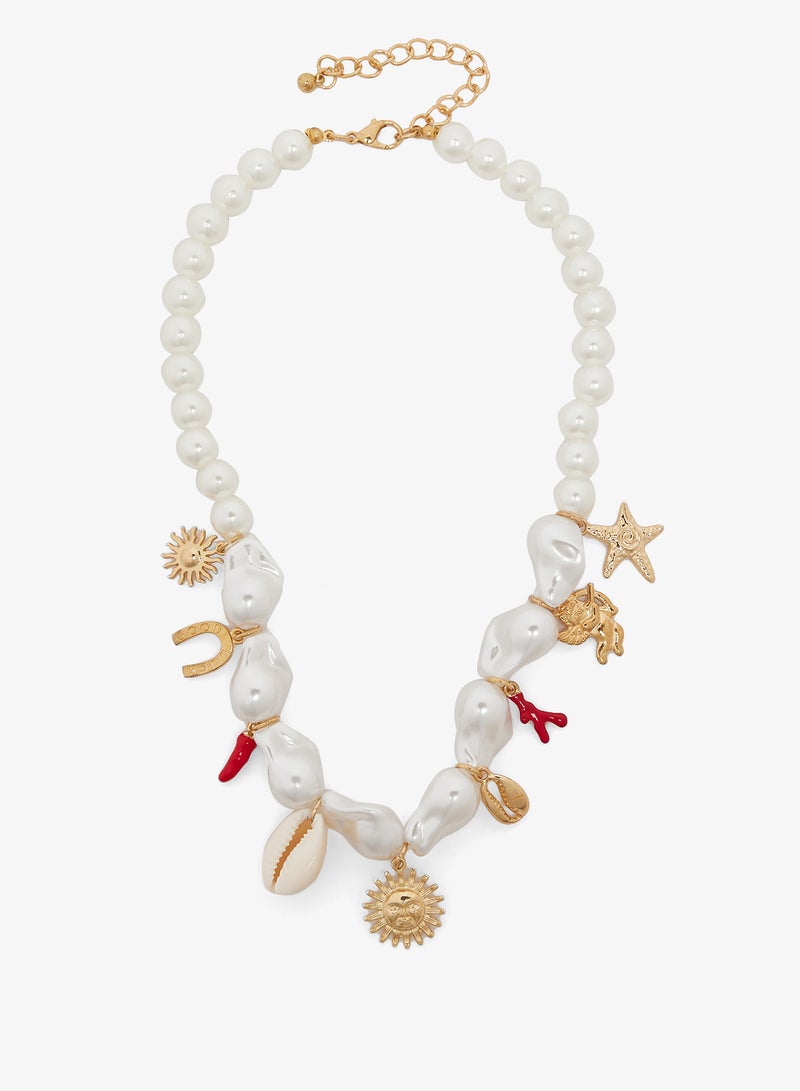 Ginger Pearl Multi Charm Necklace - Image 1