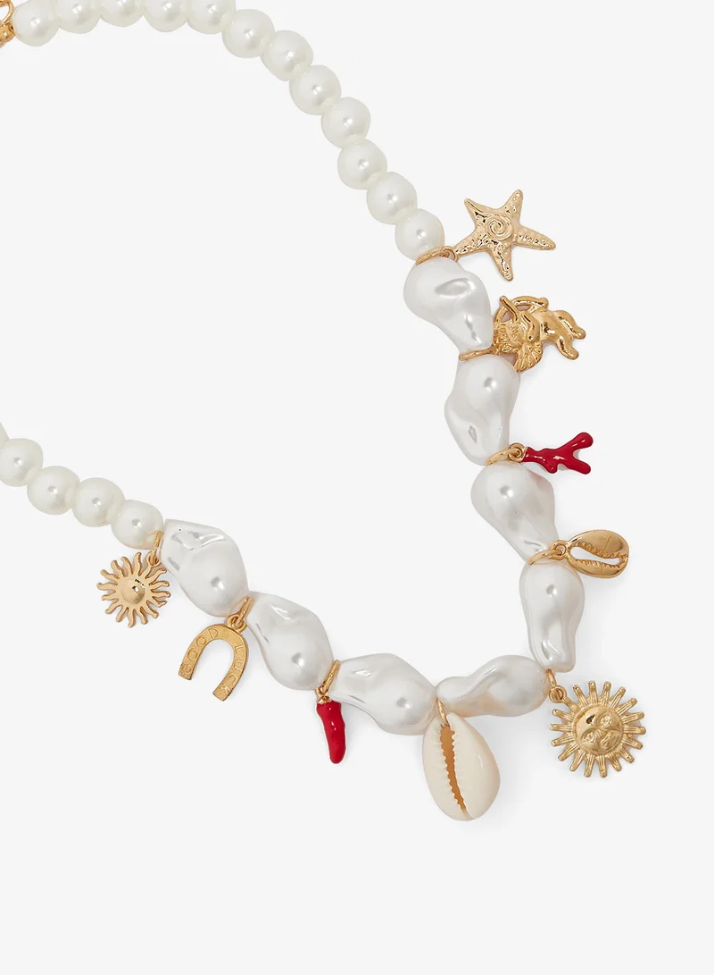 Ginger Pearl Multi Charm Necklace