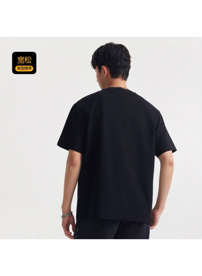 Cabbeen Men's Short Sleeve T-shirt Gradient Color Block Smudged Random Needle Embroidery Letter Short Sleeve T-shirt Men - Image 5
